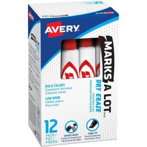 imageAvery Marks A Lot Dry Erase Markers Low Odor Chisel Tip 12 Black Whiteboard Markers for Classroom and School Supplies Office Supplies and More 24408Red