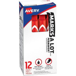 imageAvery Marks A Lot Permanent Markers Large DeskStyle Size Chisel Tip Water and Wear Resistant 12 Red Markers 08887Stick