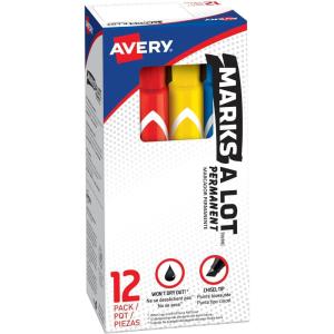 imageAvery MarksALot Permanent Markers Large DeskStyle Size Chisel Tip Water and Wear Resistant 12 Assorted Markers 24800