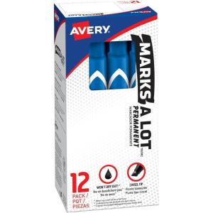 imageAvery MarksALot Permanent Markers Large DeskStyle Size Chisel Tip Water and Wear Resistant 12 Blue Markers 0888612 Count Pack of 1