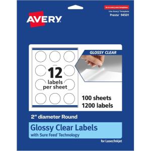 imageAvery Matte White Round Labels Sure Feed Technology 2quot Diameter 300 Matte White Printable LabelsGlossy Clear