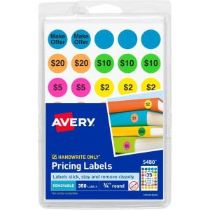 imageAvery Preprinted Removable Pricing Labels 34 Inch Round Labels Assorted Neon Colors NonPrintable 350 Pricing Stickers Total 5480