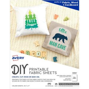 imageAvery Printable Fabric Sheets 85quot x 11quot Inkjet Printer 5 Iron On Transfer Sheets 3384Pack of 5