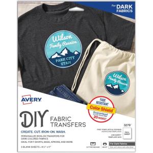 imageAvery Printable Heat Transfer Paper for Dark Fabrics 85quot x 11quot Inkjet Printer Compatible 5 Sheets of Iron On Transfer Paper Great for Custom Shirts Uniforms Gifts and More 3279White