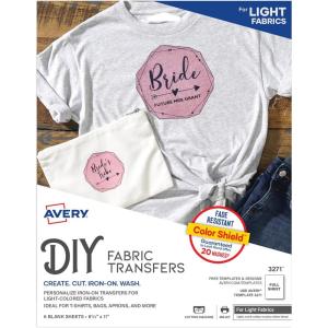 imageAvery Printable Heat Transfer Paper for Light Fabrics 85quot x 11quot Inkjet Printer Compatible 6 Sheets of Iron On Transfer Paper Great for Custom Shirts Uniforms Gifts and More 327185x11