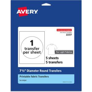 imageAvery Printable Heat Transfer Paper for Light Fabrics 85quot x 11quot Inkjet Printer Compatible 6 Sheets of Iron On Transfer Paper Great for Custom Shirts Uniforms Gifts and More 327175