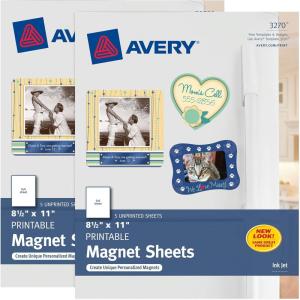 imageAvery Printable Magnet Sheets 85quot x 11quot Inkjet Printer 2 Packs 10 White Magnetic Sheets Total 581410 sheets