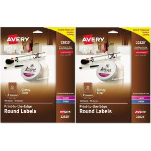 imageAvery Printable Round Labels with Sure Feed 2quot Diameter Glossy Clear 120 Customizable Labels 22825Pack of 2