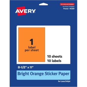 imageAvery Printable Sticker Paper 85quot x 11quot Matte White Repositionable Adhesive LaserInkjet Compatible 5 FullSize Label Sheets Great for Product Branding Cute Stickers Crafts and More 53202Bright Orange