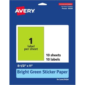 imageAvery Printable Sticker Paper 85quot x 11quot Matte White Repositionable Adhesive LaserInkjet Compatible 5 FullSize Label Sheets Great for Product Branding Cute Stickers Crafts and More 53202Bright Green