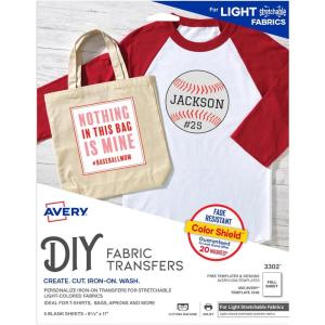 imageAvery Printable Stretchable Heat Transfer Paper for Light Fabrics 85quot x 11quot Inkjet Printer 5 Sheets 3302Letter Size Pack of 6