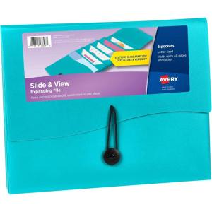 imageAvery Slide ampamp View Expanding File Folder 6 Pockets Letter Size 1 Sage Folder 73546Aqua
