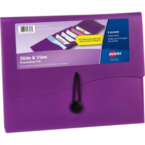 imageAvery Slide ampamp View Expanding File Folder 6 Pockets Letter Size 1 Sage Folder 73546Plum