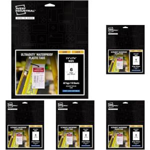 imageAvery UltraDuty Printable Plastic Hang Tags 55quot x 283quot White Blank Tags 50lb PullStrength 60ct 62400White