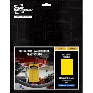imageAvery UltraDuty Printable Plastic Hang Tags 55quot x 283quot White Blank Tags 50lb PullStrength 60ct 62400Yellow