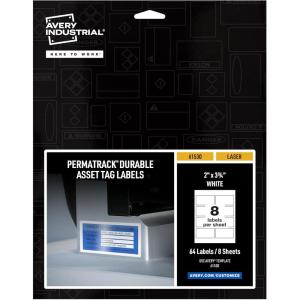 imageAvery White Asset Tag Labels 334quot x 2quot Laser Printable Tags 64 Waterproof Labels 61530