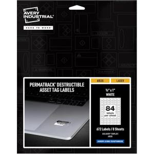 imageAvery White Asset Tag Labels 34quot x 112quot Laser Printable Tags 320 Waterproof Labels 6152512 x 1