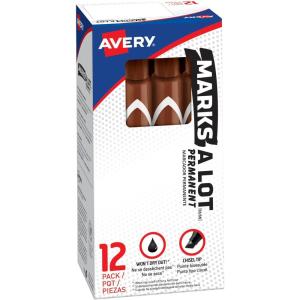 imageMarksALot Avery Permanent Markers Large DeskStyle Size Chisel Tip Water and Wear Resistant 12 Brown Markers 08881