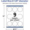 imageAvery Durable Waterproof Round Scalloped Labels Sure Feed Technology 25quot Diameter 450 Total Oil and TearResistant Waterproof Labels PrinttoTheEdge LaserPigmentBased Inkjet Printable900 labels