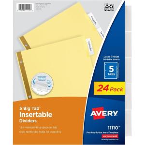 imageAvery Insertable Dividers for 3 Ring Binder 5Tab Set Clear Big Tabs Buff Paper with GoldReinforced 24 Sets Great for Organizing Projects Reports Finances and More 1111324 Packs