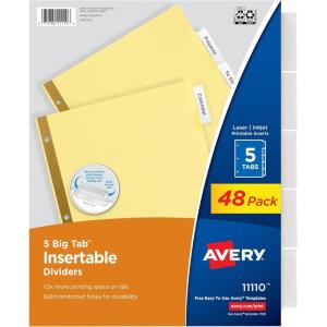 imageAvery Insertable Dividers for 3 Ring Binder 5Tab Set Clear Big Tabs Buff Paper with GoldReinforced 24 Sets Great for Organizing Projects Reports Finances and More 11113250 labels