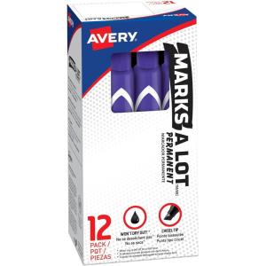 imageAvery Marks A Lot Permanent Markers Large DeskStyle Size Chisel Tip Water and Wear Resistant 12 Purple Markers 08884