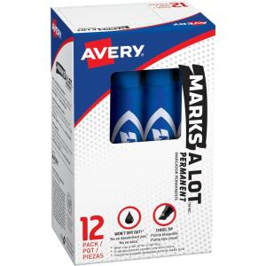 imageAvery MarksALot Permanent Markers Regular DeskStyle Size Chisel Tip Water and Wear Resistant 12 Blue Markers 07886Blue