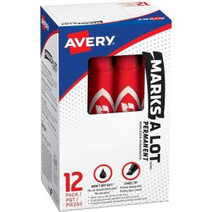 imageAvery MarksALot Permanent Markers Regular DeskStyle Size Chisel Tip Water and Wear Resistant 12 Blue Markers 07886Red