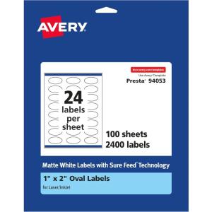 imageAvery Matte White Oval Labels Sure Feed Technology 1quot x 2quot 600 Matte White Printable Labels2 400 Labels