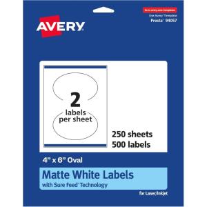 imageAvery Matte White Oval Labels Sure Feed Technology 4quot x 6quot 50 Matte White Printable Labels500 Labels