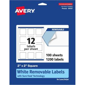 imageAvery Matte White Removable Square Labels Sure Feed Technology PrinttoTheEdge 2quot x 2quot 180 Removable Labels LaserInkjet Printable1 200 labels