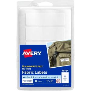 imageAvery NoIron Fabric Labels 12quot x 134quot Washer and DryerSafe Waterproof Labels NonPrintable 54 Total 40720White