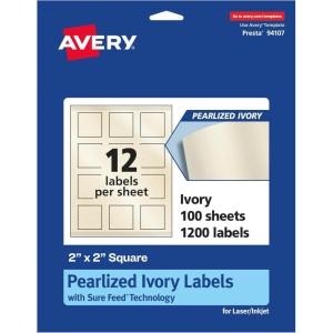 imageAvery Pearlized Ivory Square Labels Sure Feed Technology PrinttoTheEdge 2quot x 2quot 120 Pearlized Ivory Labels LaserInkjet Printable1 200 labels
