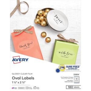 imageAvery Printable Blank Oval Labels 15quot x 25quot Glossy White 90 Customizable Labels 22814Glossy Clear