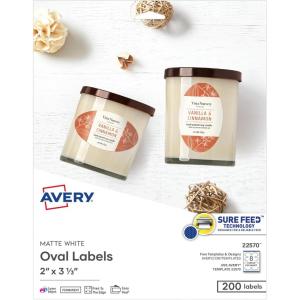 imageAvery Printable Blank Oval Labels 2quot x 313quot Matte White 200 Customizable Labels 225702 x 313