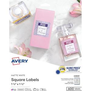 imageAvery Printable Blank Square Labels 15quot x 15quot Matte White 600 Customizable Labels 2280515 x 15