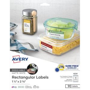 imageAvery Printable Dissolvable Rectangle Labels 114quot x 238quot White 90 Customizable Labels 4224One Size Pack of 6