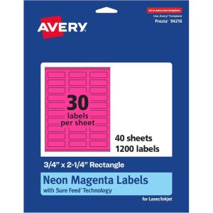 imageAvery Printable Rectangle Labels Sure Feed Technology 34quot x 214quot Neon Magenta Labels PrinttoTheEdge LaserInkjet Printable 1200 Total Great for Mailing1 200 Labels