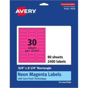 imageAvery Printable Rectangle Labels Sure Feed Technology 34quot x 214quot Neon Magenta Labels PrinttoTheEdge LaserInkjet Printable 1200 Total Great for Mailing2 400 Labels