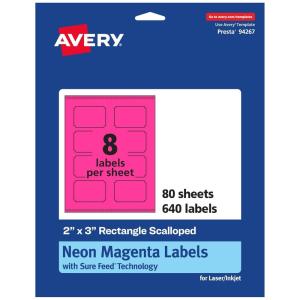 imageAvery Printable Rectangle Scalloped Labels Sure Feed Technology 2quot x 3quot Neon Magenta Labels PrinttoTheEdge LaserInkjet Printable 80 Total Great for Mailing and Candles640 labels