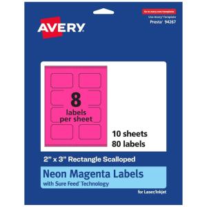 imageAvery Printable Rectangle Scalloped Labels Sure Feed Technology 2quot x 3quot Neon Magenta Labels PrinttoTheEdge LaserInkjet Printable 80 Total Great for Mailing and Candles80 labels