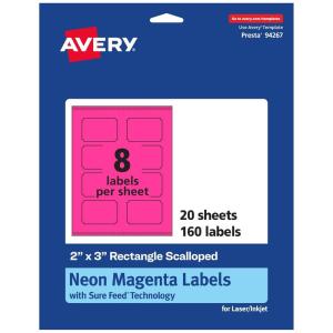 imageAvery Printable Rectangle Scalloped Labels Sure Feed Technology 2quot x 3quot Neon Magenta Labels PrinttoTheEdge LaserInkjet Printable 80 Total Great for Mailing and Candles160 labels