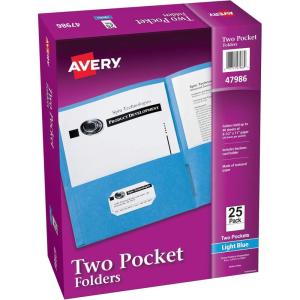 imageAvery Two Pocket Folders Holds up to 40 Sheets Business Card Slot 25 Light Blue Folders 4798625 pack