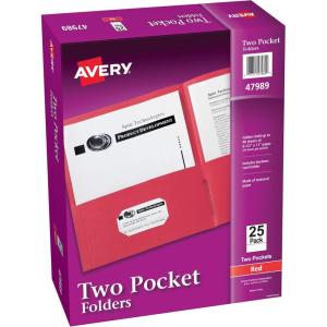 imageAvery Two Pocket Folders Holds up to 40 Sheets Business Card Slot 25 Red Folders 47989Red