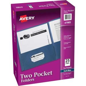 imageAvery Two Pocket Folders Holds up to 40 Sheets Business Card Slot Ideal for Portfolios Presentations and School Dark Blue Box of 25 4798525 pack