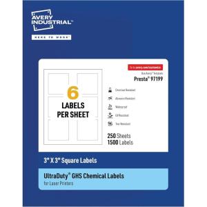 imageAvery UltraDuty GHS Labels Waterproof 1 X 1 White Square Labels 1200 Total Use with Laser Printers3 X 3