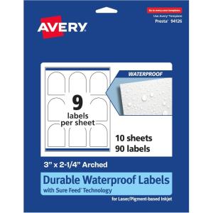 imageAvery Durable Waterproof Arched Labels Sure Feed Technology 3quot x 225quot 90 Labels PrinttoTheEdge LaserPigmentBased Inkjet Printable90 labels