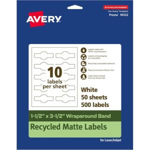imageAvery EcoFriendly Recycled Wraparound Band Labels 15quot x 35quot Cigar Band Labels Matte White Permanent Adhesive PrinttoTheEdge LaserInkjet Printable 100 Total500 labels