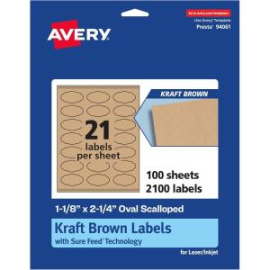 imageAvery Kraft Brown Oval Scalloped Labels Sure Feed Technology 118quot x 214quot 315 Kraft Brown Labels PrinttoTheEdge LaserInkjet Printable2 100 labels