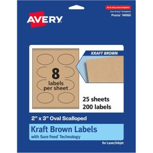 imageAvery Kraft Brown Oval Scalloped Labels Sure Feed Technology 2quot x 3quot 120 Kraft Brown Labels PrinttoTheEdge LaserInkjet Printable200 labels